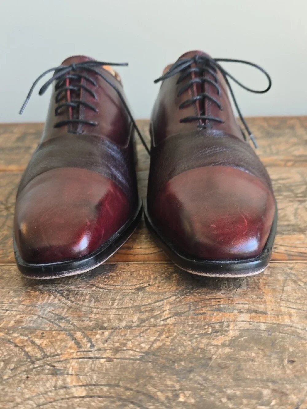 Massimo Matteo Two-Tone Cap-Toe Oxfords in Burgundy and Dark Burgundy